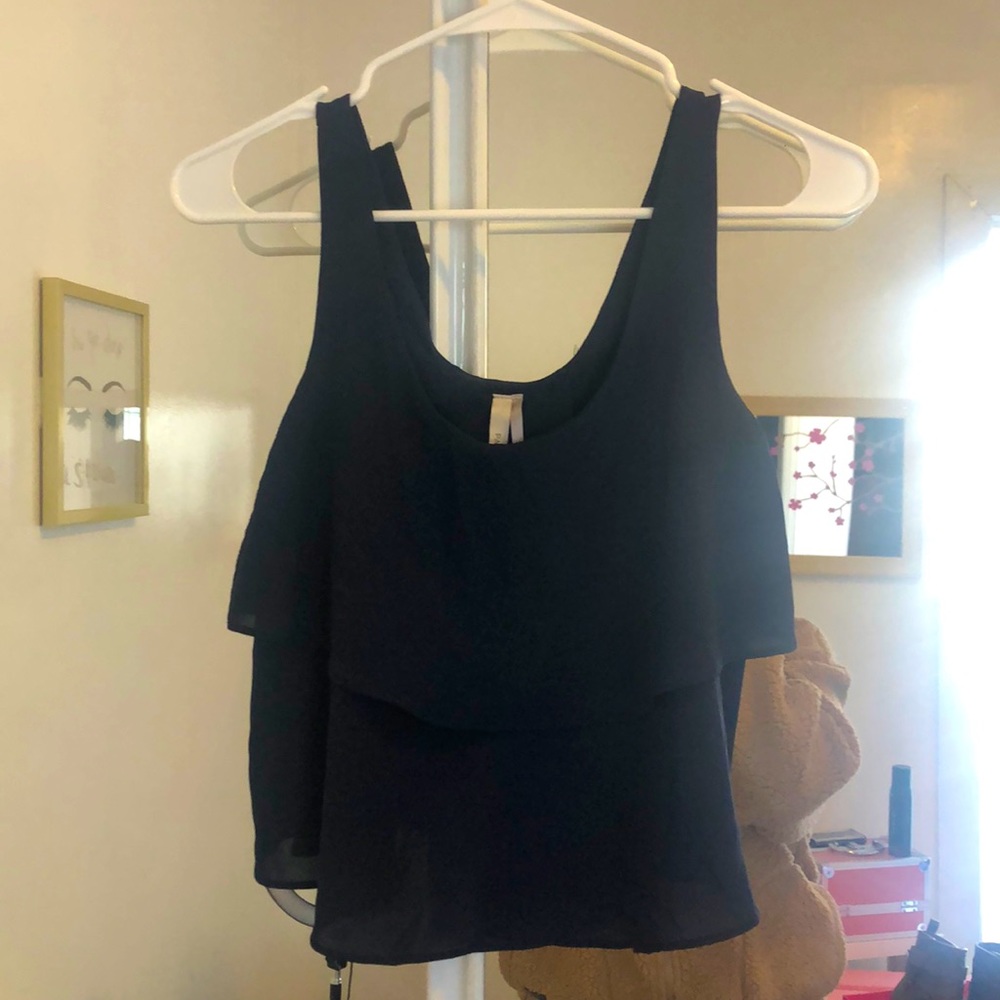Open black navy blue crop blouse
